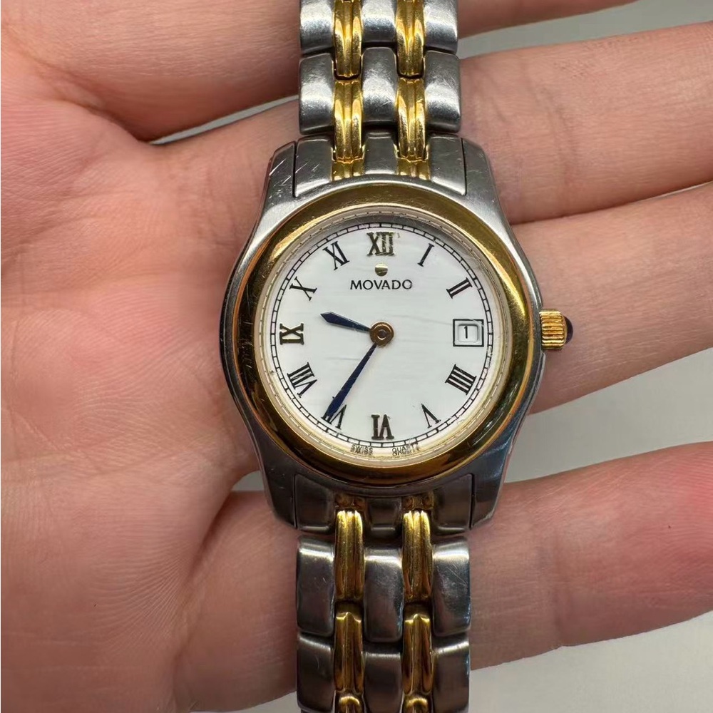 Movado Silver and Gold Watch with White Dial Working New Battery - Picture 8 of 8